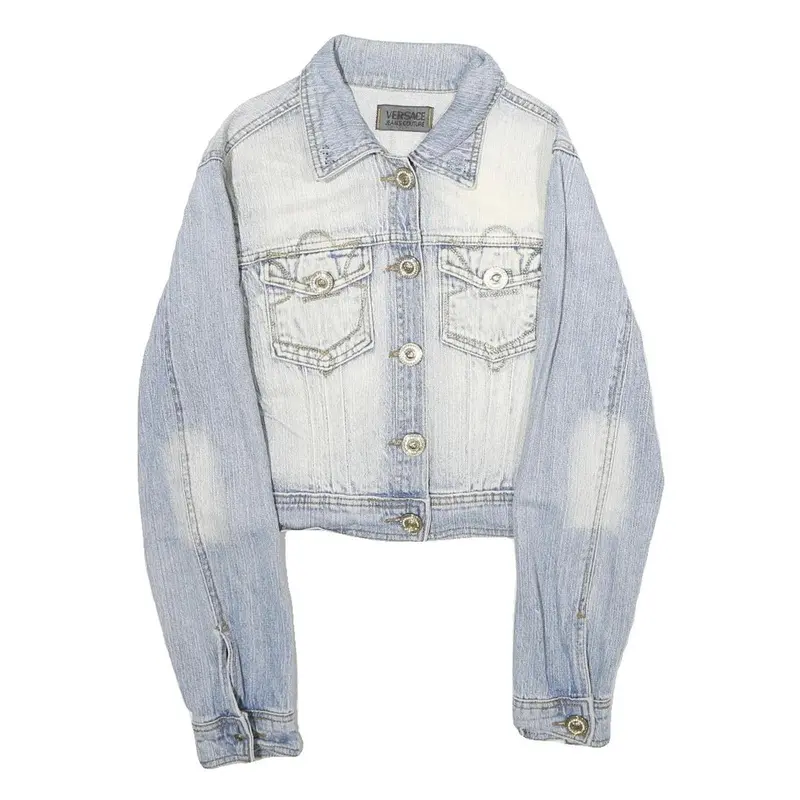 Versace Jeans Couture Mens Blue Denim Button Jacket Xs Cotton Distressed 1