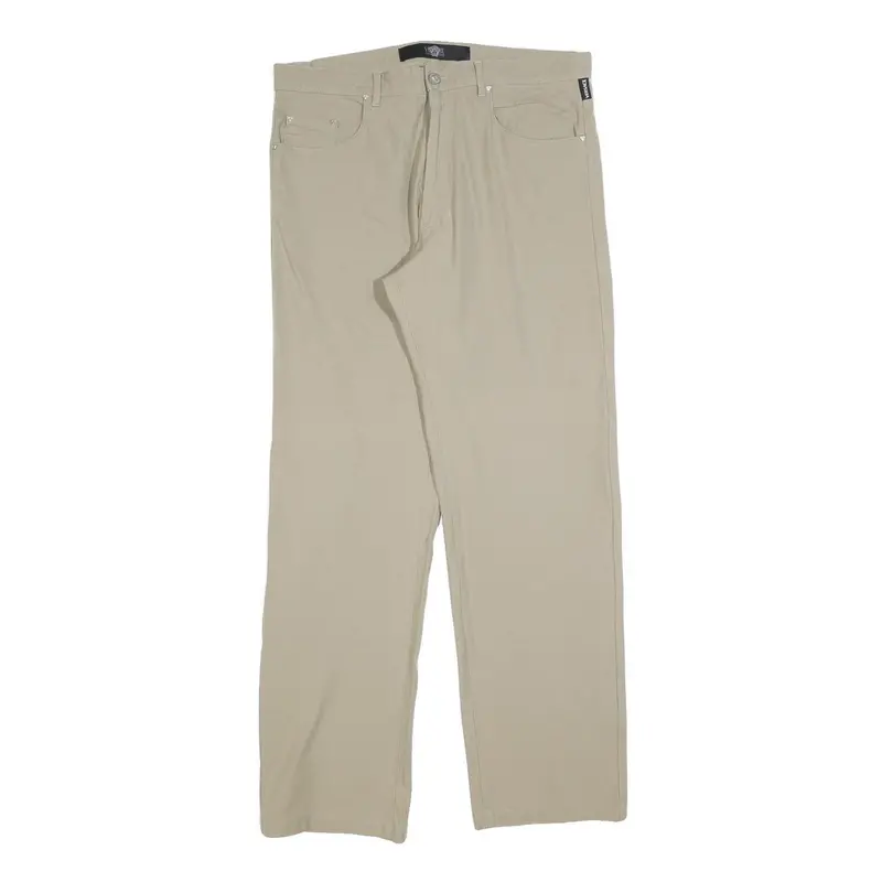 Versace Mens Cotton Blend Beige Regular Straight Trousers W36 L30 Classic Zip 1