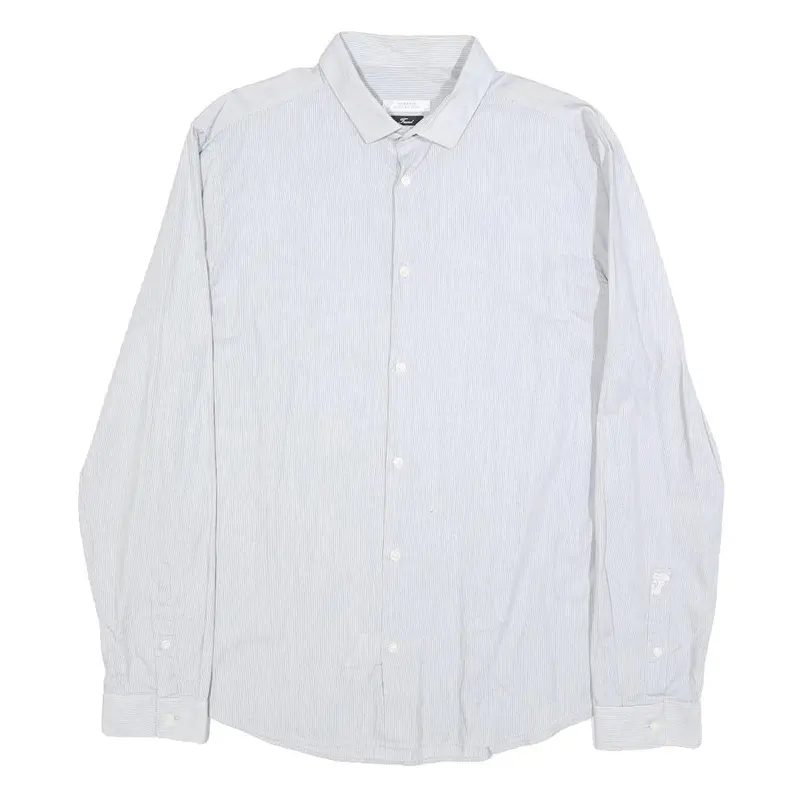 Versace Mens White & Grey Stripe Cotton Blend Shirt M Classic Fit Long Sleeve 1