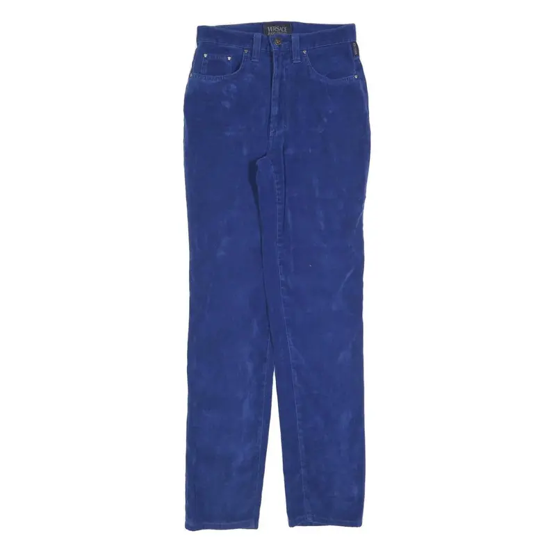 Versace Womens Cotton Blend Blue Slim Straight Trousers W26 L32 Designer Zip 1