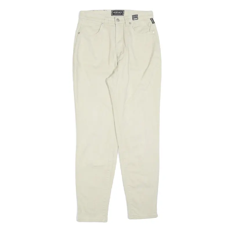 Versace Womens Cotton Blend Off White Regular Fit Straight Trousers W30 L30 1