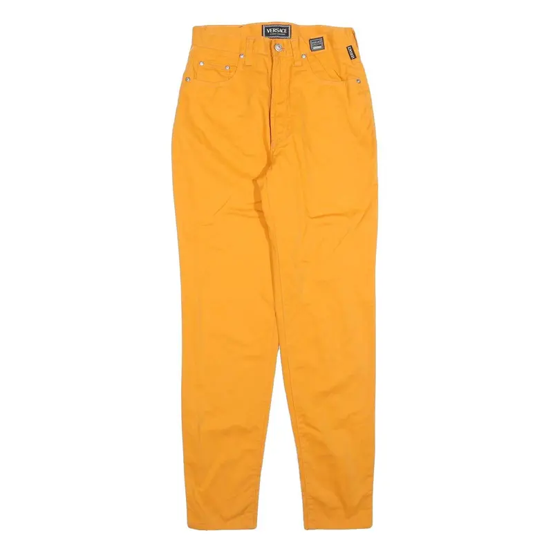 Versace Womens Cotton Blend Yellow Slim Trousers W26 L31 Stylish Zip Closure 1