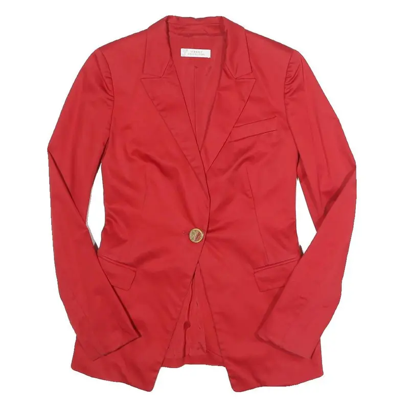 Versace Womens Red Blazer Jacket S Cotton Blend Plain Button Elegant Tailored 1