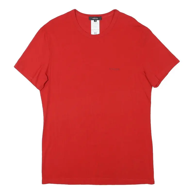 Versace Womens Red S Short Sleeve Crew Neck Cotton Blend T-Shirt Logo 1
