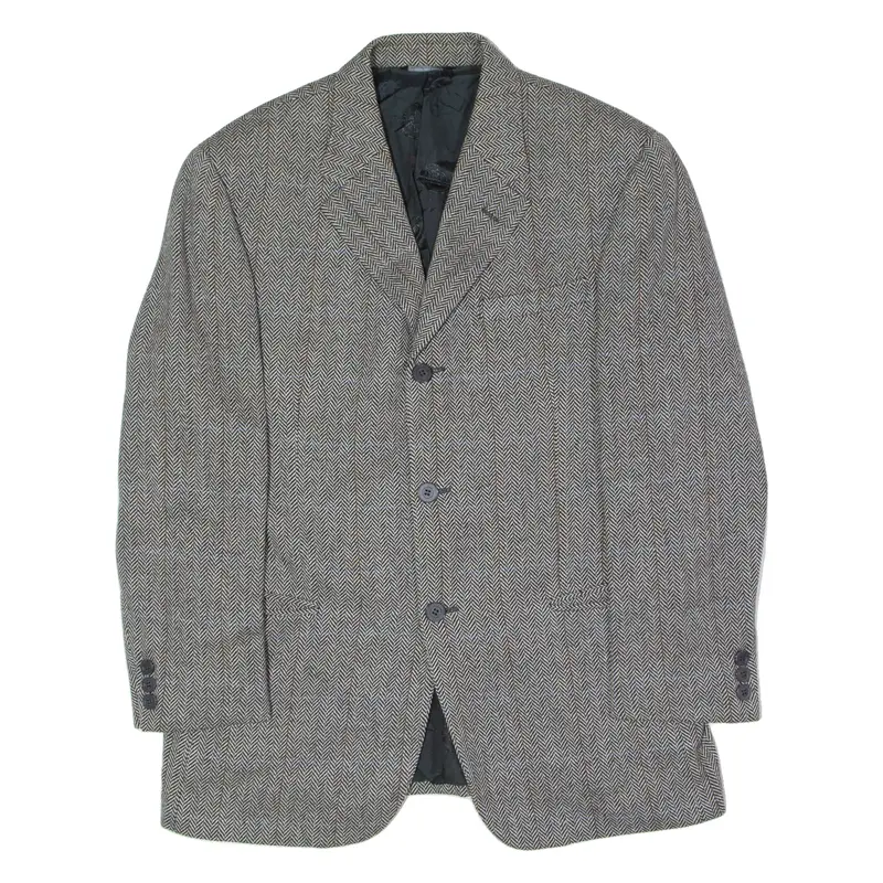 Versus Versace Mens Blazer Jacket Black Flannel Wool Herringbone L 1