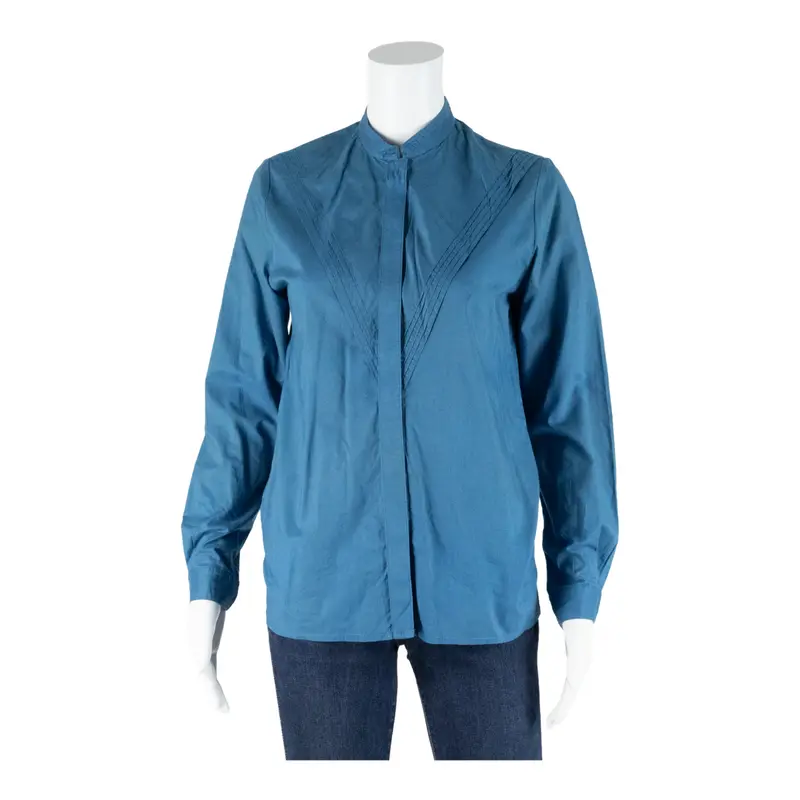 Via Womens Shirt Blue Collared Long Sleeve 90S S 1