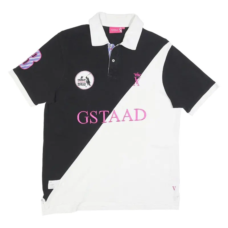 Vicomte A Mens Black & White Gstaad Cotton Blend Short Sleeve Polo Shirt L 1
