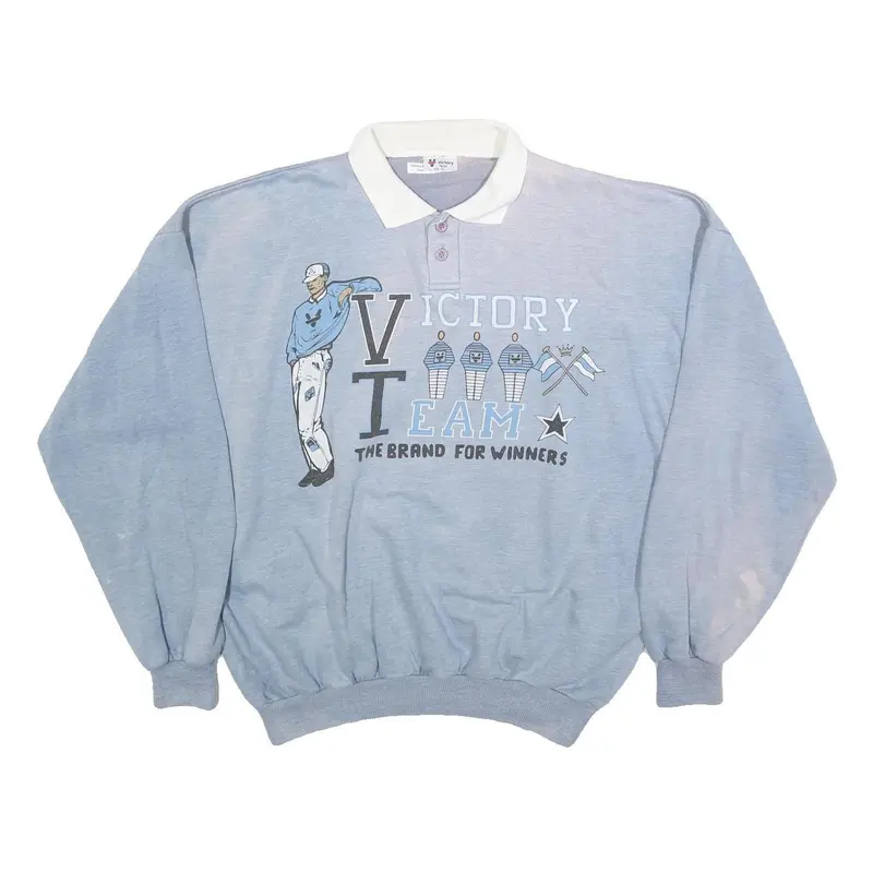 Victory Team Mens Blue & White Polo Collar Xl Cotton Blend Sweatshirt Graphic 1