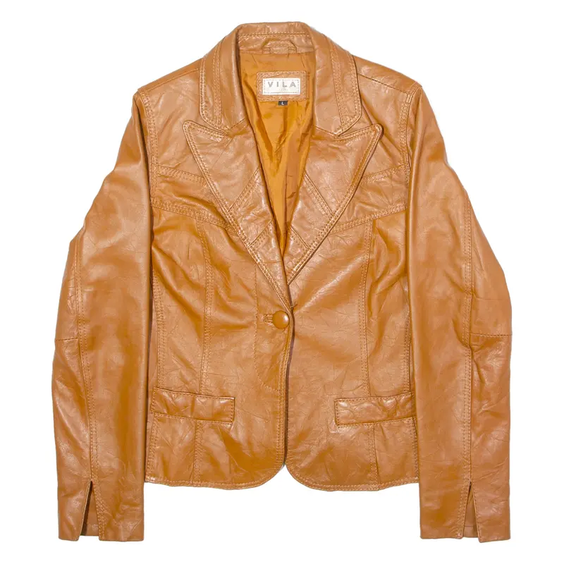 Vila Womens Blazer Jacket Brown Leather L 1