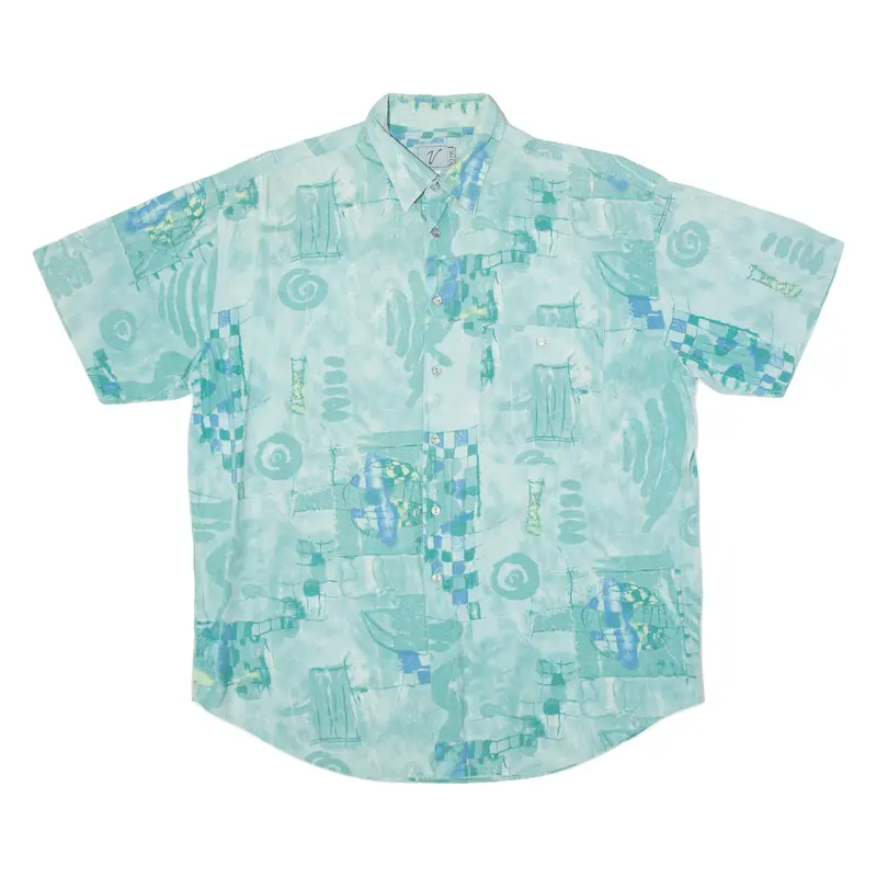 Vinci Mens Shirt Blue Crazy Pattern L 1