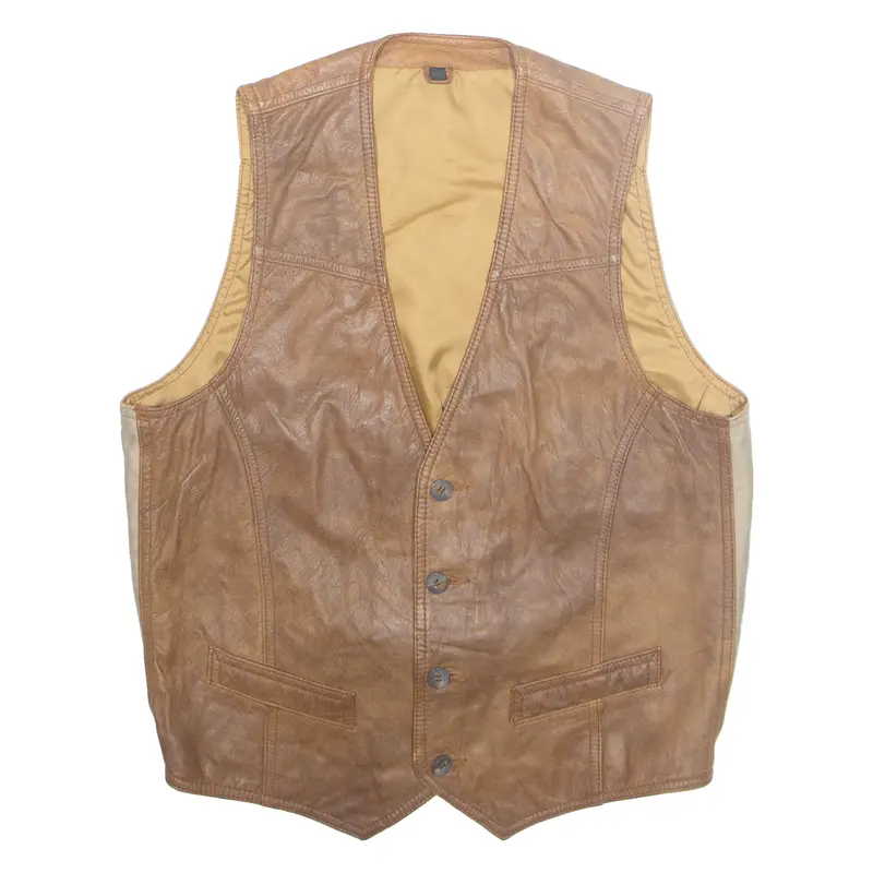 Vinci Mens Waistcoat Brown Faux Leather M 1