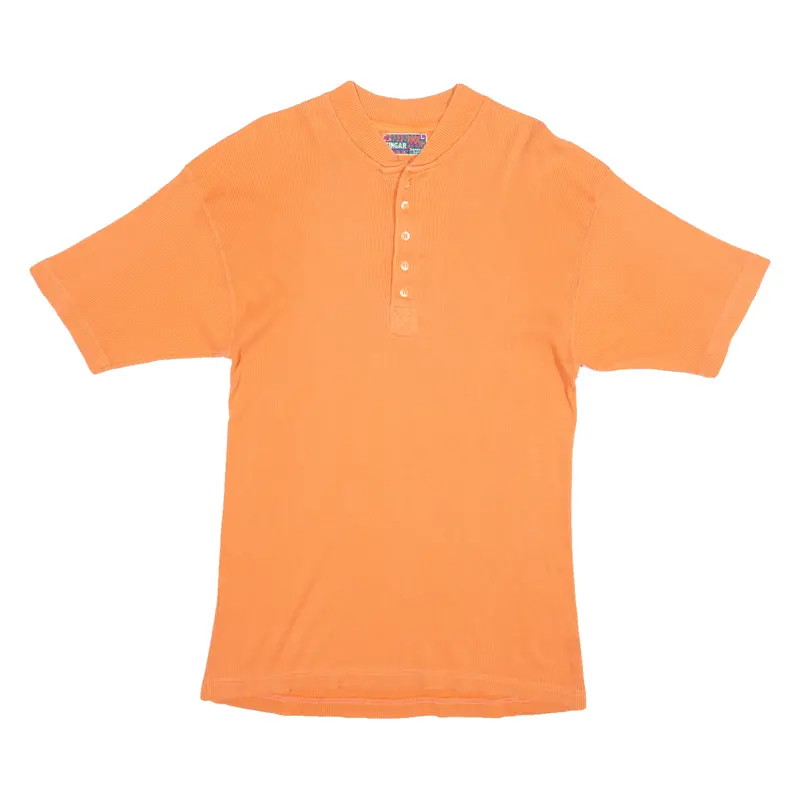 Vinegar Mens T-Shirt Orange Button Neck L 1