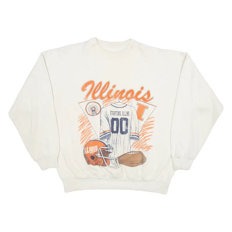 Vintage Illinois American Football Usa Leonis Mens Sweatshirt Beige L 1