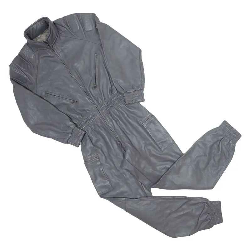 Vintage Ixs Padded Motorcycle Biker Womens Overalls Grey Slim Leather 90S S W26 L32 1