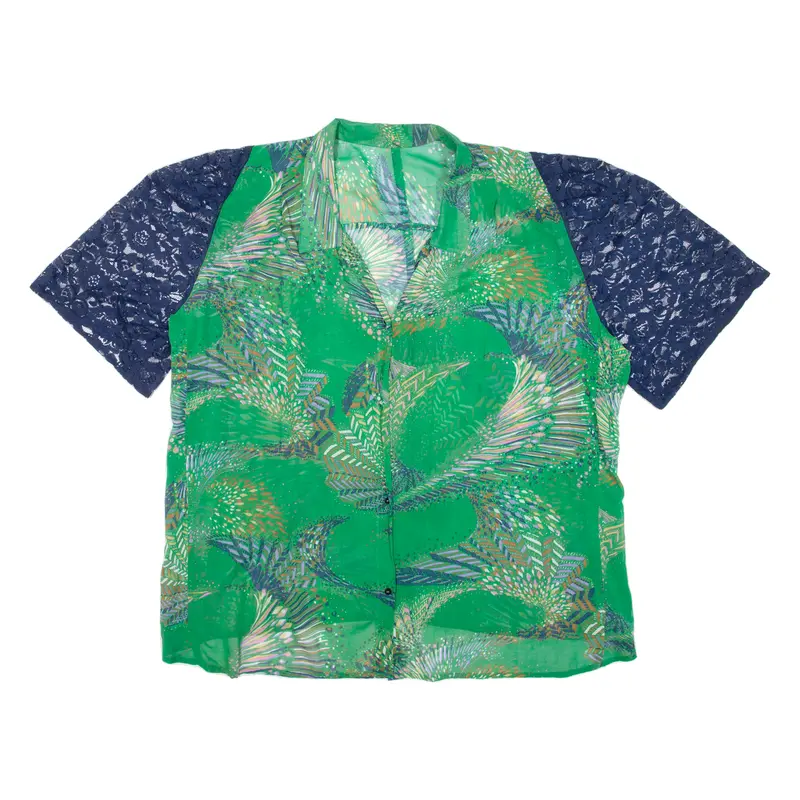 Vintage Womens Shirt Green 90S Crazy Pattern Short Sleeve 2Xl 1