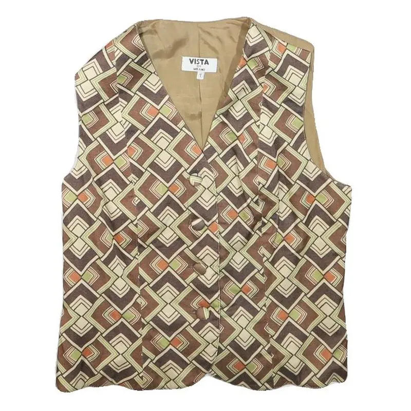Vista Womens Brown & Beige Geometric Pattern Jacket Xxs Polyester Blend Button 1