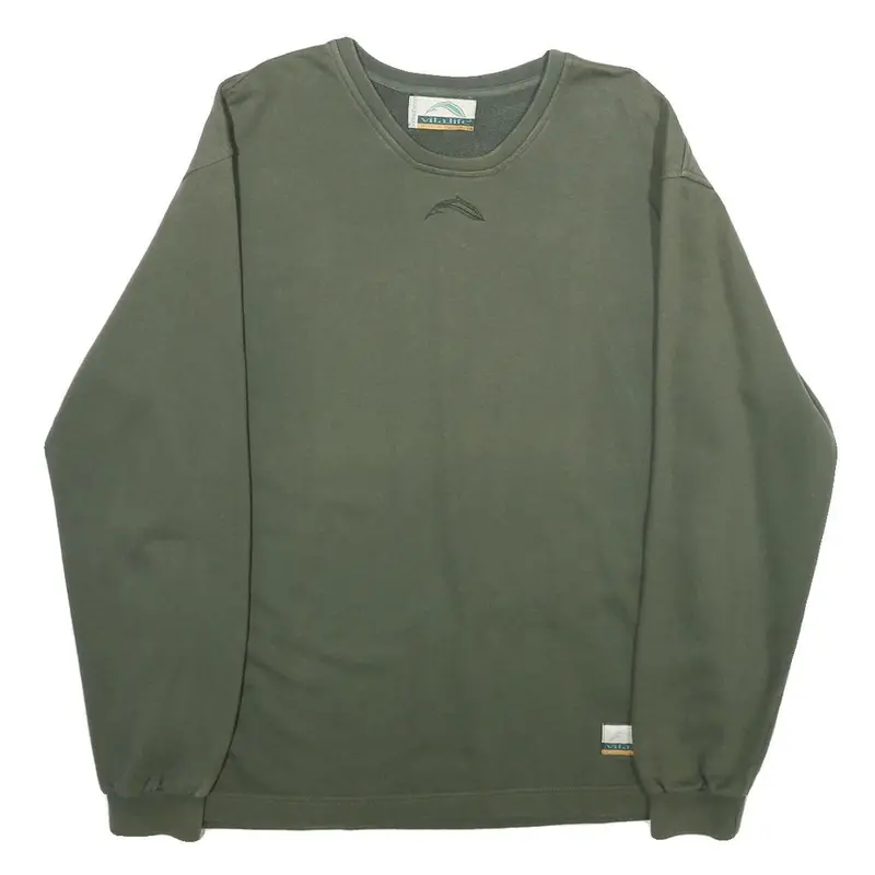 Vita.Life Mens Green Cotton Crew Neck Sweatshirt M Casual Pullover Top 1