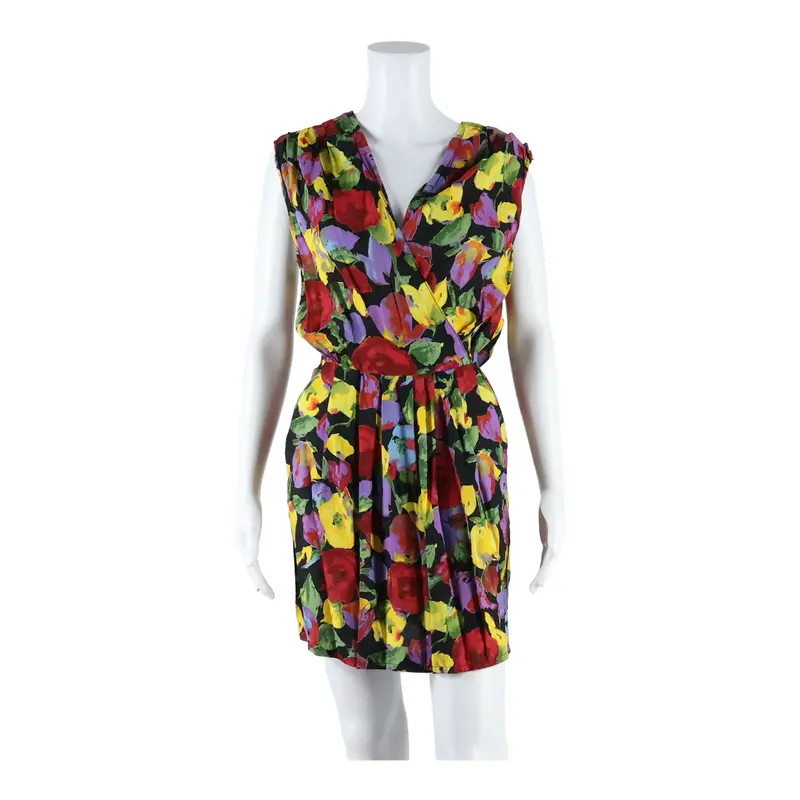Vittoria Verani Womens Wrap Dress Black Floral Sleeveless Short Uk 10 1