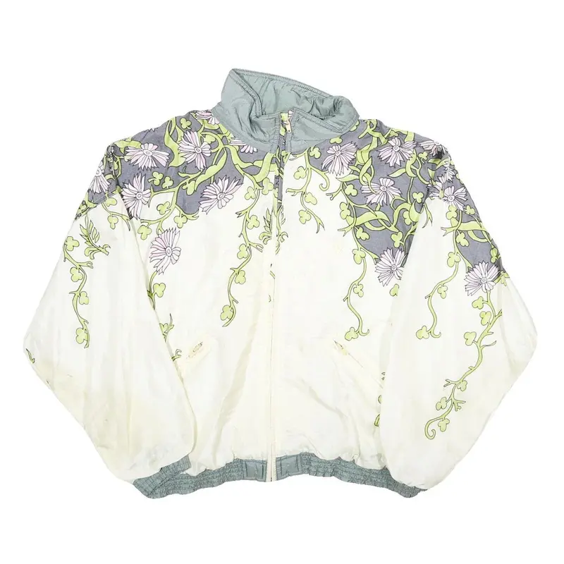Voglio Womens White & Grey Floral Nylon Jacket Xl Lightweight Zip Up Casual 1