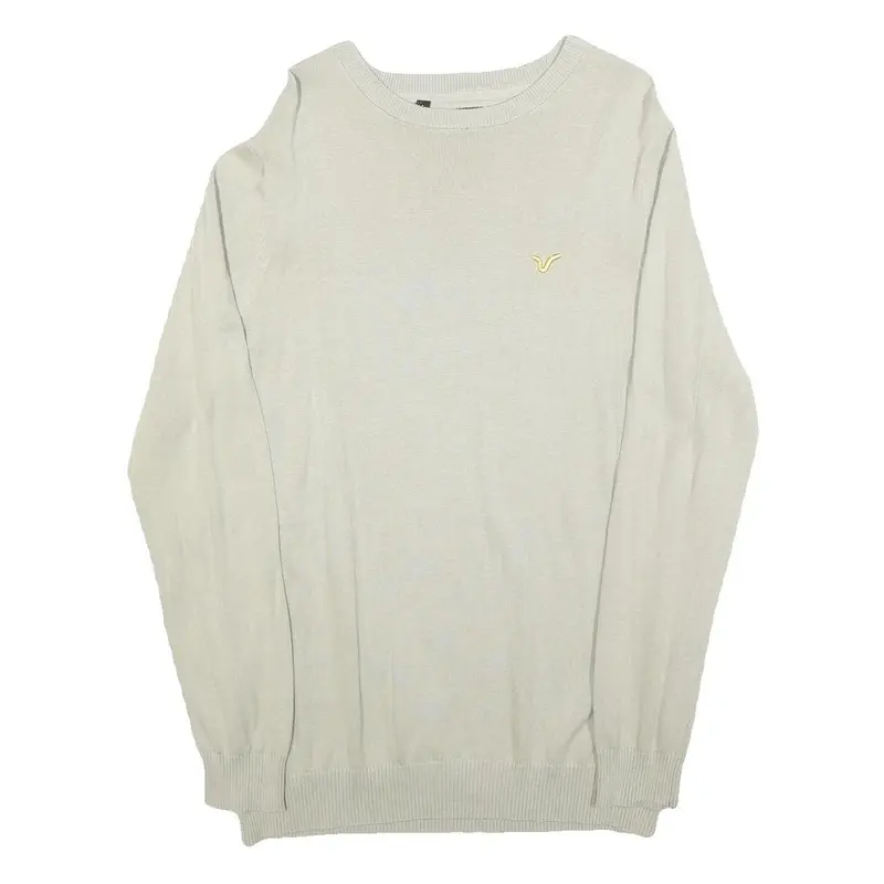 Voi Jeans Mens Cream Plain Cotton Crew Neck Basic Knit Jumper L Stylish Comfort 1