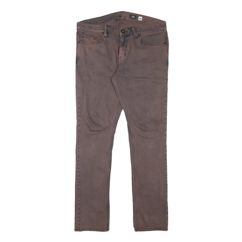 Volcom Mens Slim Brown Denim Jeans Zip W37 L33 Casual Stylish Cotton Blend 1