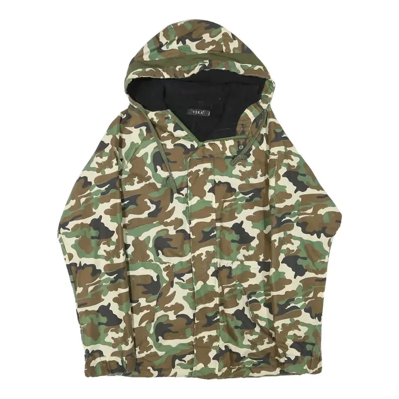 Vska Mens Green & Brown Camouflage Zip Jacket M Cotton Blend Casual Outdoor 1