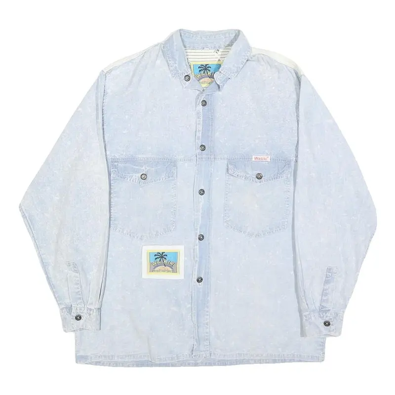 Waikiki Mens Blue & Cream Cotton Shirt S Vintage Button Shirt Long Sleeve 1