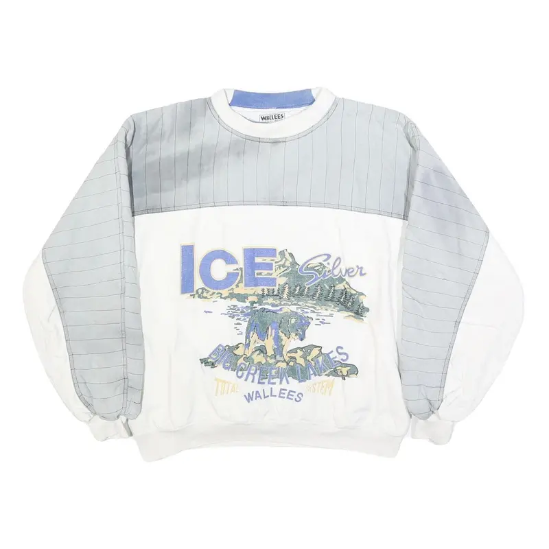 Wallees Mens White & Grey Ice Silver Crew Neck S Sweatshirt Cotton Blend Casual 1