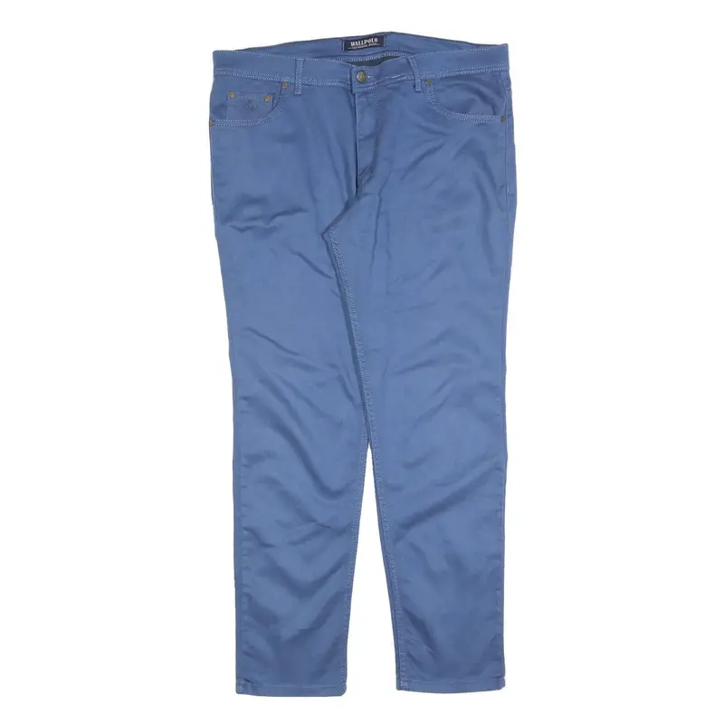 Wallpolo Mens Cotton Blend Blue Slim Tapered Trousers W40 L32 Stylish Casual 1