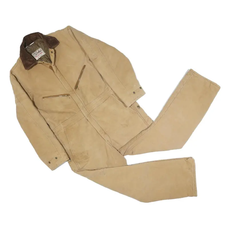 Walls Mens Beige Relaxed Cotton Blend Dungarees M W36 L27 Workwear Zippered 1