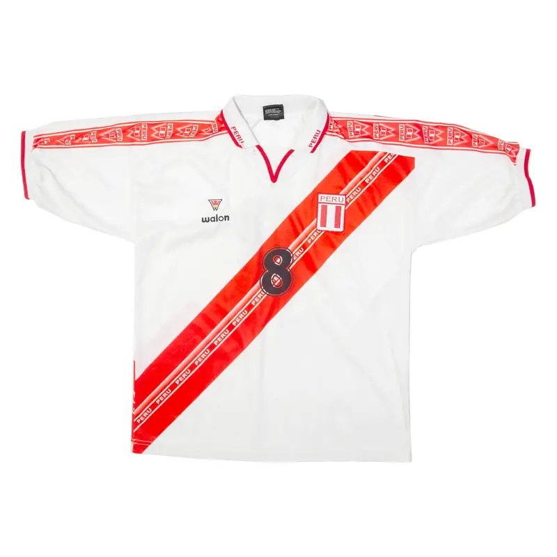 Walon Peru Mens Football Shirt Jersey White Collared L 1