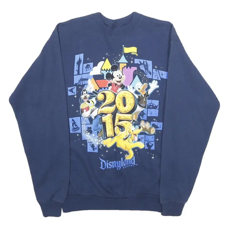 Walt Disney Mens Navy Blue Disneyland Resort Crew Neck S 2015 Graphic Sweatshirt 1