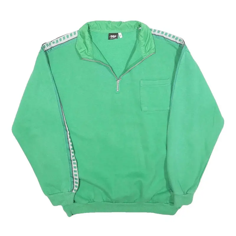 Wam Mens Green Sweatshirt Collared L Cotton Blend Pullover Casual Pocket Ribbed 1
