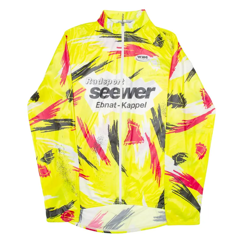 W'ams Cycling Full Zip Mens Jersey Yellow Long Sleeve High Neck L 1