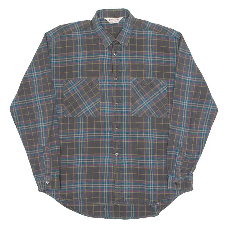 Wanted Mens Shirt Grey Check Long Sleeve M 1
