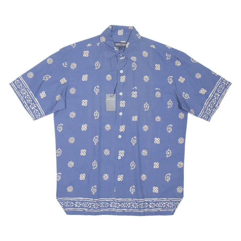 Warren & Parker Mens Plain Shirt Blue Crazy Pattern Long Sleeve S 1