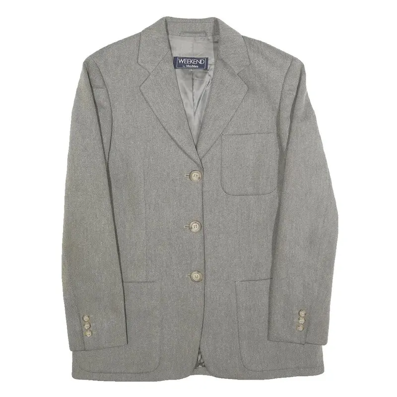 Weekend Max Mara Womens Grey Wool Blend Blazer Jacket Uk 10 Herringbone Button 1
