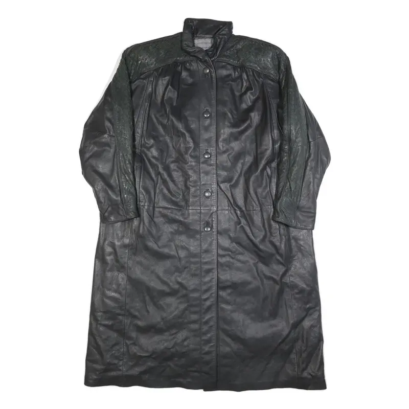 Weilemann Womens Black Leather Button Jacket L Leather Long Sleeve Classic 1