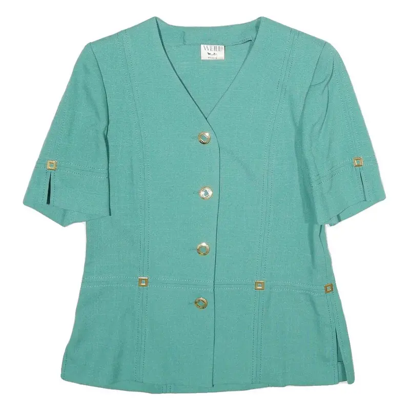 Weill Womens Green Button Jacket M Woven Classic Elegant Stylish 1