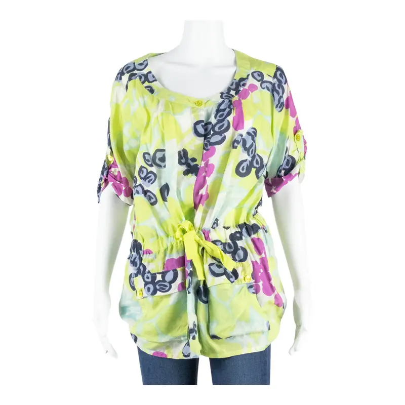 Weill Womens Printed Blouse Green Crazy Pattern L 1