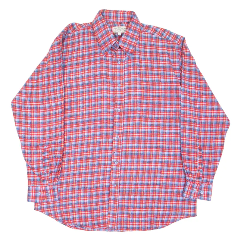 Western Cotton Mens Flannel Shirt Red Check Long Sleeve L 1