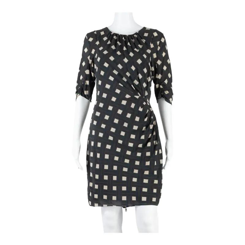 Whistles Womens Pencil Dress Green Silk Check Short Sleeve Knee Length Uk 10 1