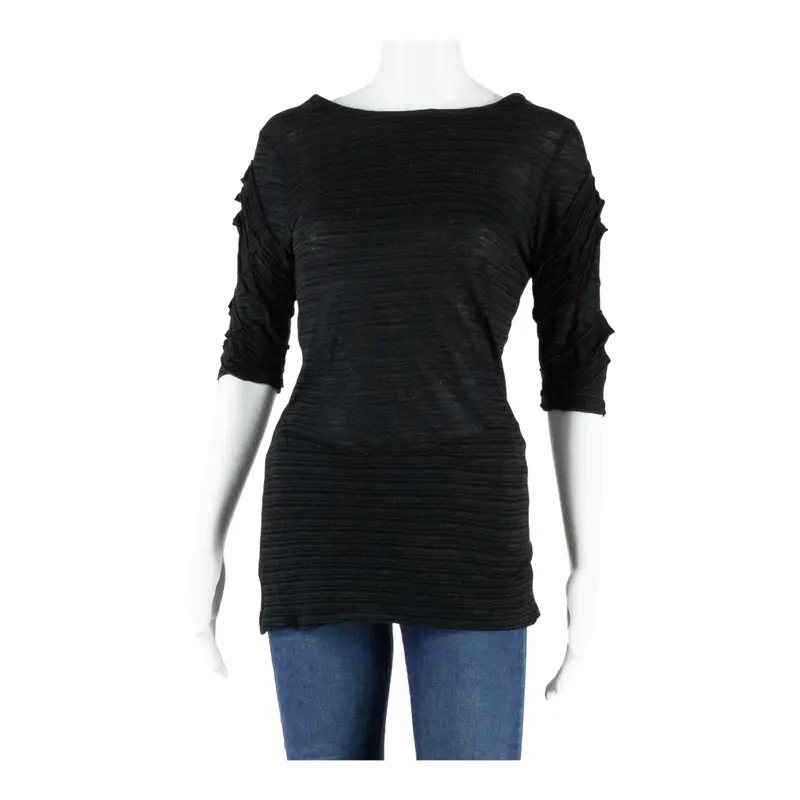 Whistles Womens Printed Top Black 3/4 Sleeve Striped S 1