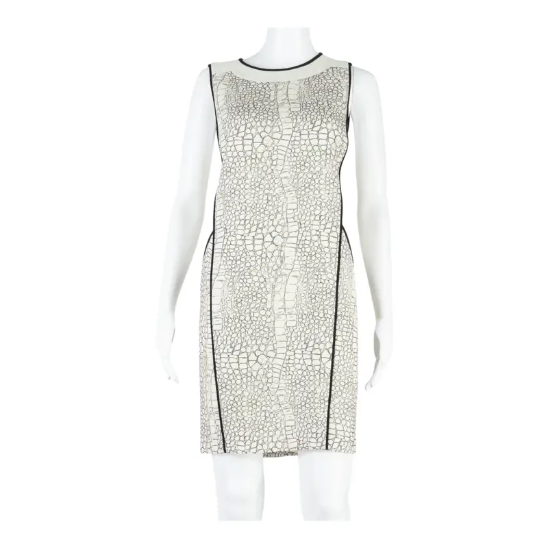 Whistles Womens Shift Dress Cream Animal Print Sleeveless Midi Uk 6 1