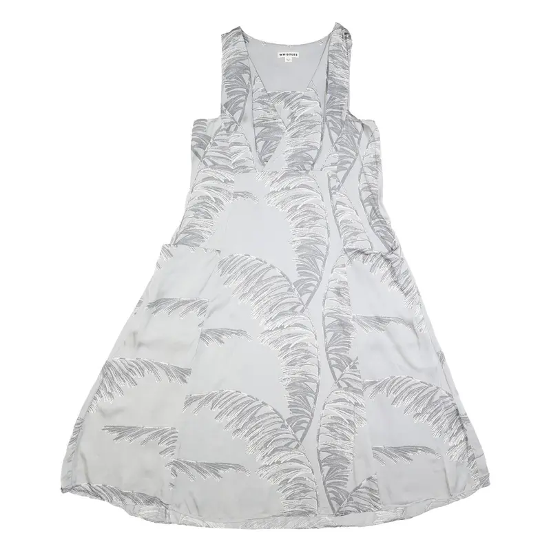 Whistles Womens White & Grey Patterned Sleeveless A-Line Viscose Dress Uk 10 1