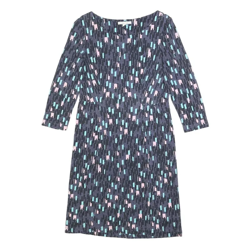 White Stuff Womens Blue Day Jersey Geometric 3/4 Sleeve Knee Length Uk 8 Dress 1