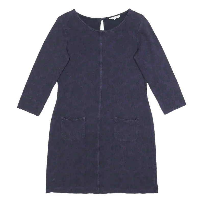 White Stuff Womens Purple Cotton Blend Shift Dress Jersey 3/4 Sleeve Uk 12 1