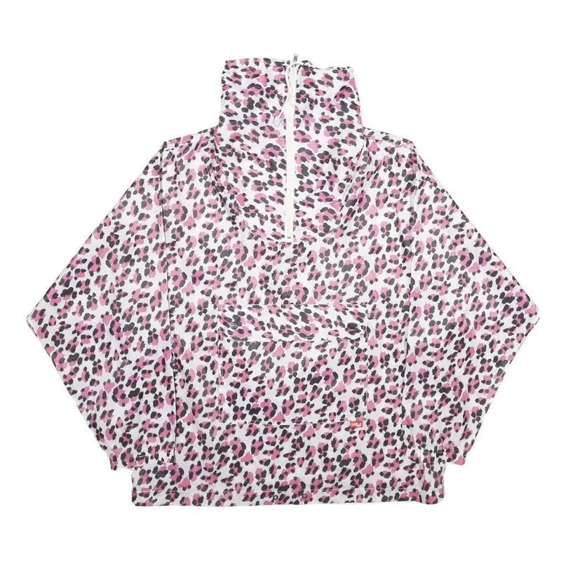 Why Not Womens Pink & Black Animal Print Nylon Jacket L Woven Oversized 1