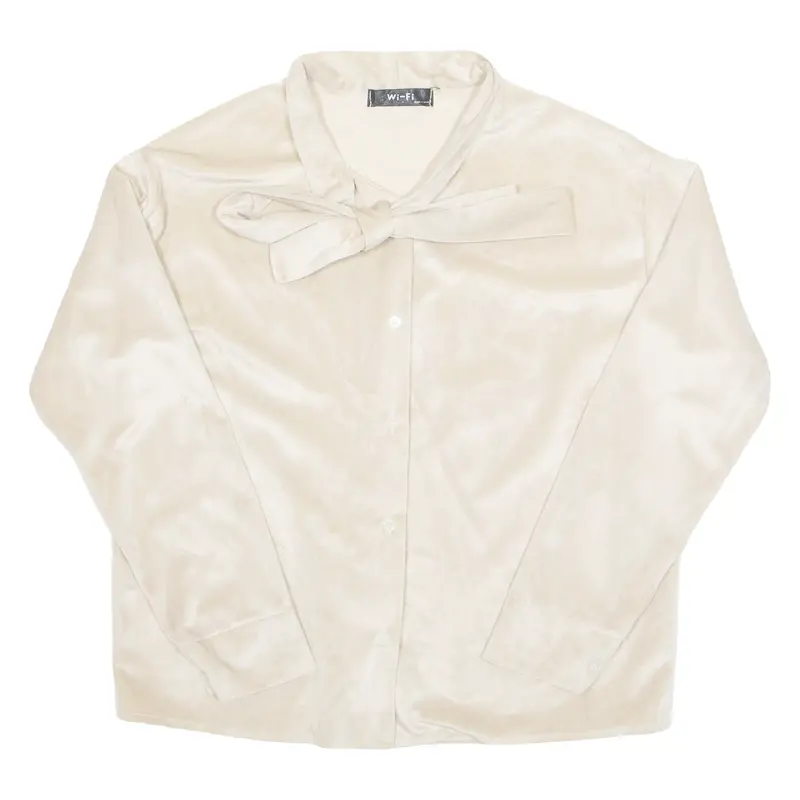 Wi-Fi Womens Blouse Beige Collared Long Sleeve M 1