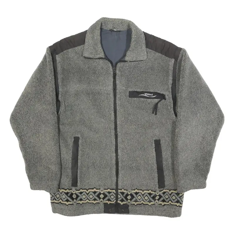 Wikland Mens Grey Quilted Synthetic Zip Jacket L Fleece Patterned Hem Outdoor 1
